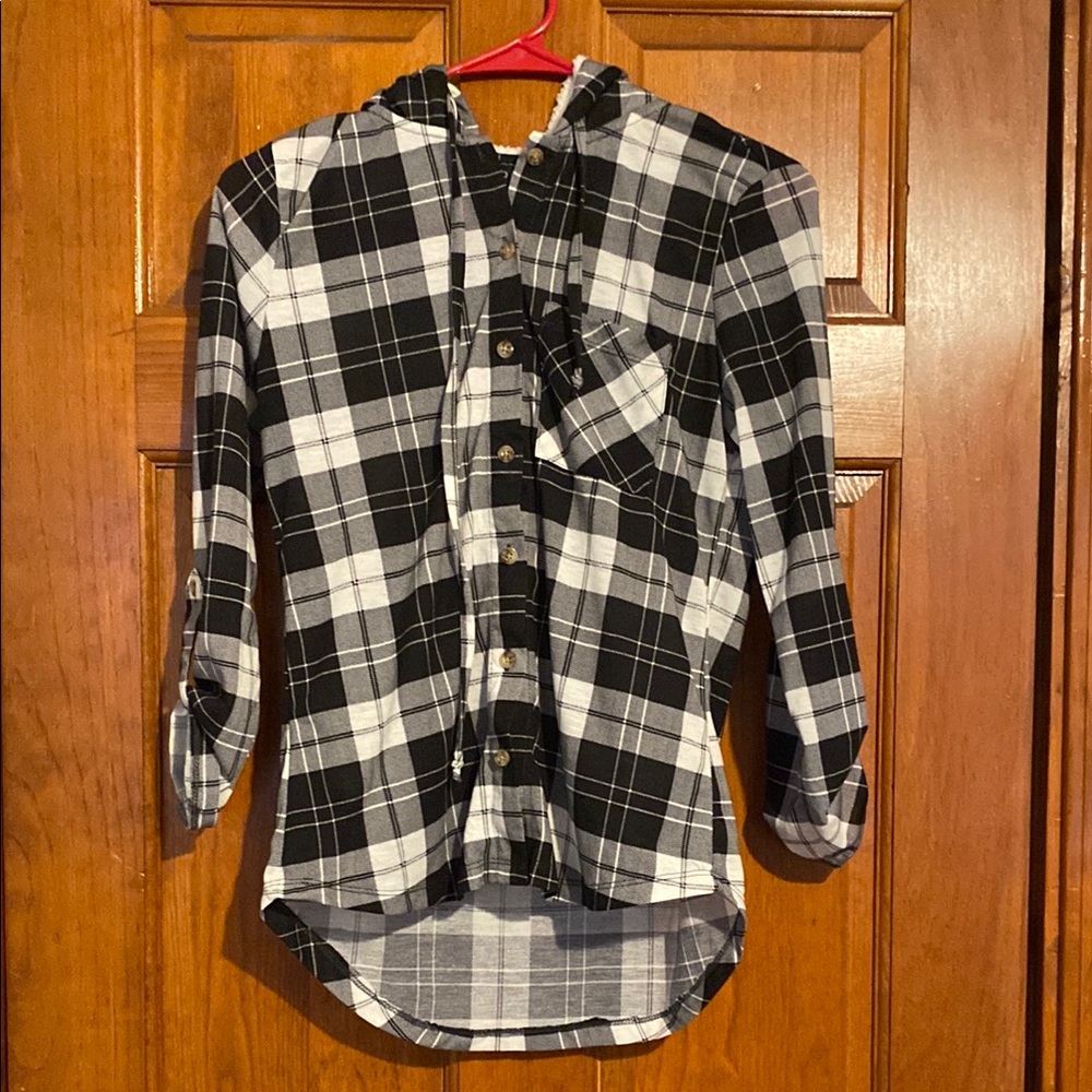 Polly & Esther Black & White Plaid Thin Hoodie